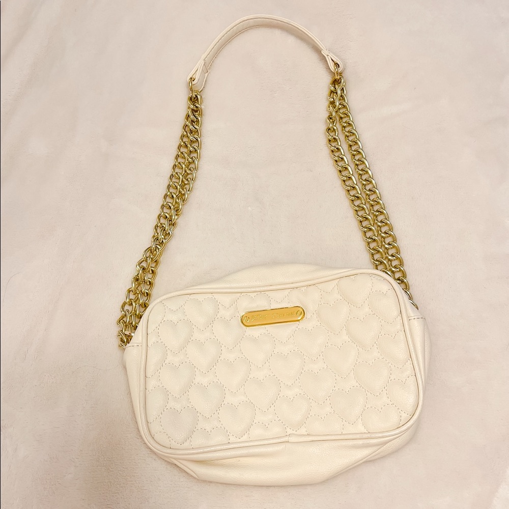 Betsey Johnson Cream Heart Gold Chain Purse